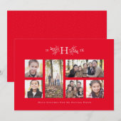Rustige monogram rode kerst fotocollagekaart feestdagenkaart (Voorkant / Achterkant)