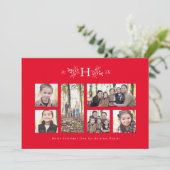 Rustige monogram rode kerst fotocollagekaart feestdagenkaart (Staand voorkant)