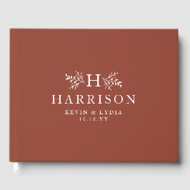 Rustige monogram terracotta roestvalbruiloft gastenboek