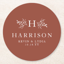 Rustige monogram terracotta roestvalbruiloft