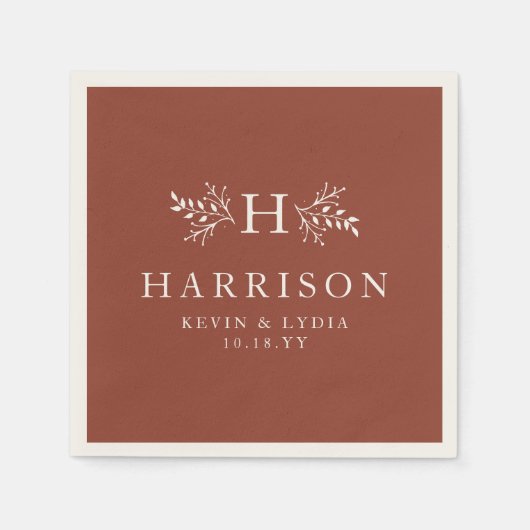 Rustige monogram terracotta roestvalbruiloft servet (Voorkant)