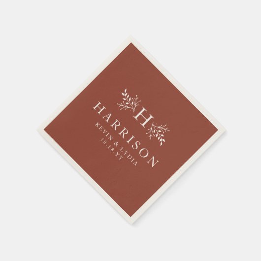 Rustige monogram terracotta roestvalbruiloft servet (Hoek)