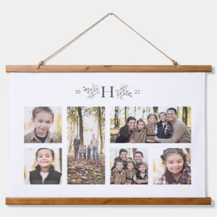 Rustige monogram zes fotocollage familie hangend wandkleed