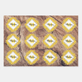 Rustige monogram zonnebloemen & houtextuur inpakpapier vel (Voorkant)