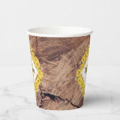 Rustige monogram zonnebloemen & houtextuur papieren bekers (Links)