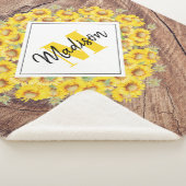 Rustige monogram zonnebloemen & houtextuur sherpa deken (3/4)