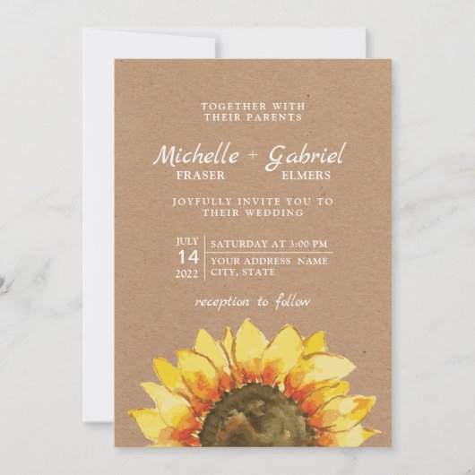 Rustige, mooie Zonnebloem Kraft botanical Wedding Kaart (Voorkant)