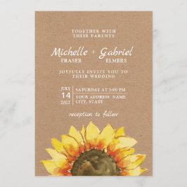 Rustige, mooie Zonnebloem Kraft botanical Wedding Kaart