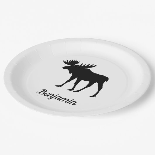 Rustige Moose Black en White Papieren Bordje (Gekanteld)