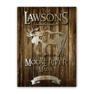 Rustige Moose Cabin Faux Wood Canvas Wall Art