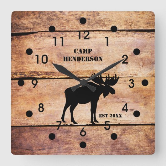 Rustige Moose Camp Plank Style Acrylklok Vierkante Klok (Voorkant)
