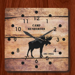 Rustige Moose Camp Plank Style Acrylklok Vierkante Klok<br><div class="desc">Pas dit stijlvolle ontwerp van de houtKlokklok aan met uw eigen tekst. De acrylwandklok is bedrukt in een cedar-vormig vormig patroon voorzien van een zwarte,  zijdegekleurde laag. Het zou bijzonder goed passen in elke bergkajuit,  jachtkamp of man-grot-decor. Beschikbaar in uw keuze of rond of vierkant gezicht.</div>