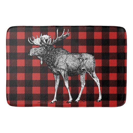 Rustige Moose Red en Black Buffalo Lumberjack Pset Badmat (Voorkant)