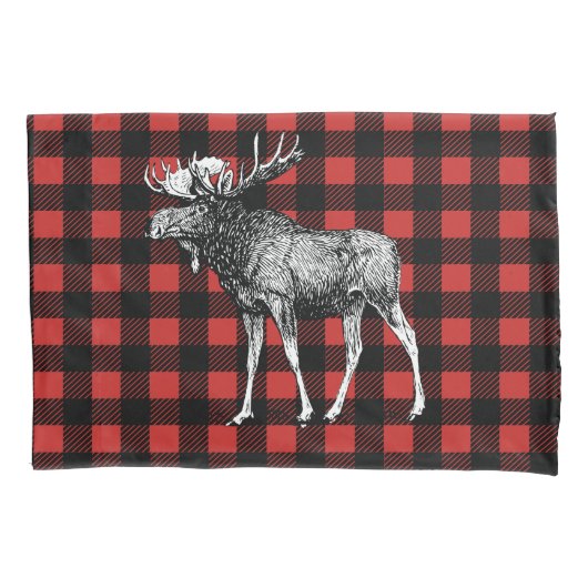Rustige Moose Red en Black Buffalo Lumberjack Pset Kussensloop (Voorkant)