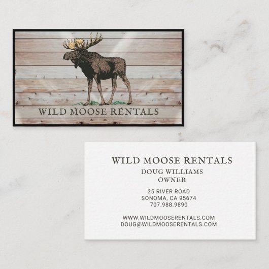 Rustige Moose Wood Cabin Bed Breakfast Visitekaartje (Voorkant / Achterkant)