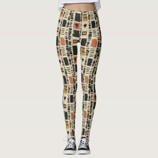 Rustige Mudcloth Geometrisch Patroon (2) Leggings (Voorkant)