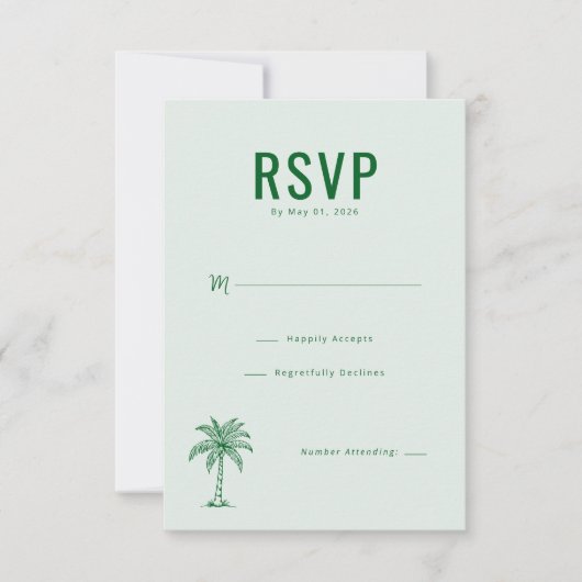 Rustige Munt Palmboom RSVP Kaartje (Voorkant)