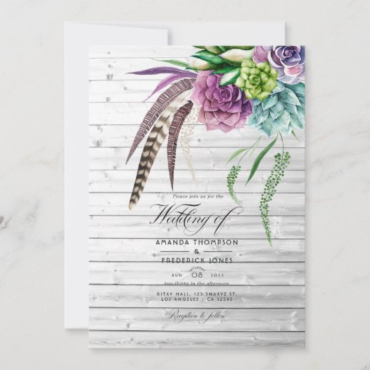 Rustige mystical boho Succulent Plant Wedding Kaart (Voorkant)