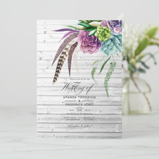 Rustige mystical boho Succulent Plant Wedding Kaart (Staand voorkant)