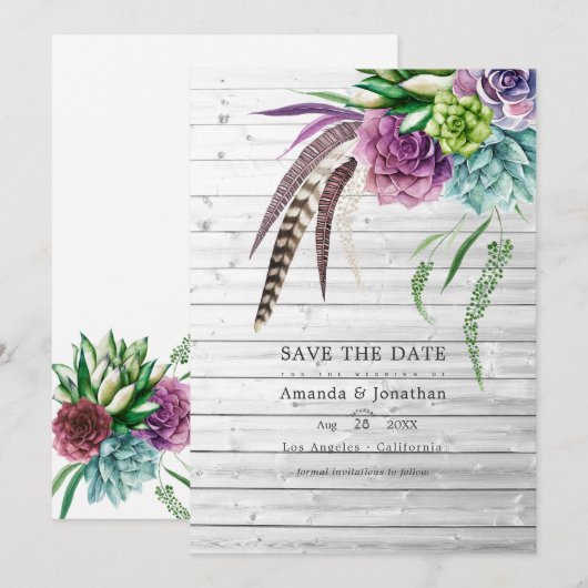 Rustige mystical boho Succulent Plant Wedding Save The Date (Voorkant / Achterkant)