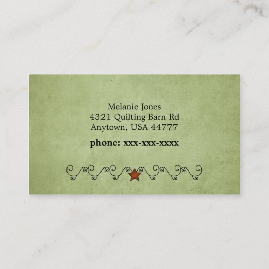 Rustige naaigarts op groen visitekaartje (Achterkant)