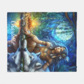 Rustige nacht aan de rivier met Native en wolf Fleece Deken (Voorkant (Horizontaal))