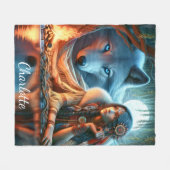 Rustige nacht bij de rivier: Native en wolf Fleece Deken (Voorkant (Horizontaal))