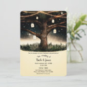 Rustige nachtboom met lampjes- en Mason Jars-bruil Kaart (Staand voorkant)