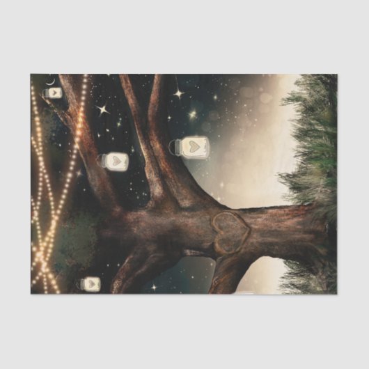 Rustige nachtboom met lampjes- en Mason Jars-bruil Tissuepapier (Voorkant)