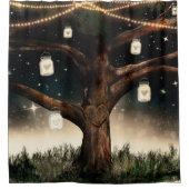 Rustige nachtboom met lampjes en Mason Jars Douchegordijn (Voorkant)