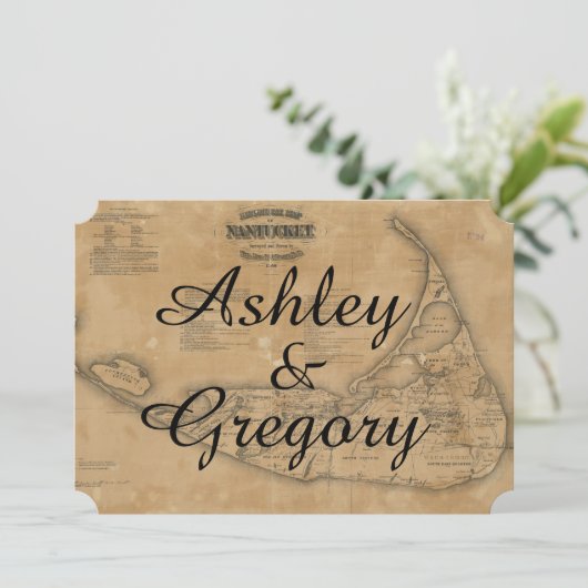 Rustige Nantucket Map Wedding Uitnodiging (Staand voorkant)
