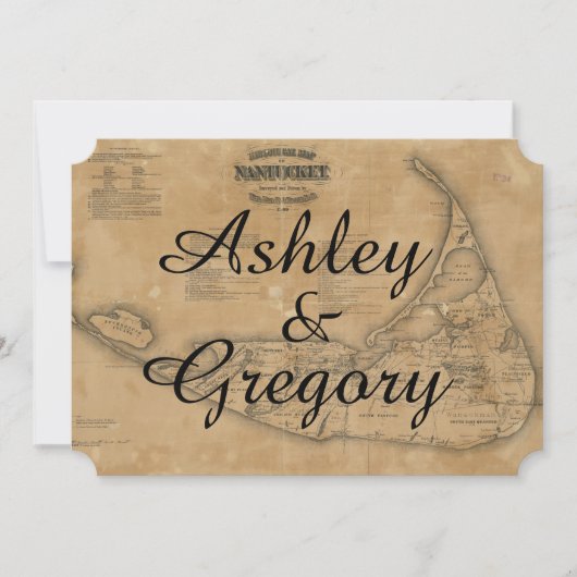 Rustige  Nantucket Map Wedding Uitnodiging (Voorkant)