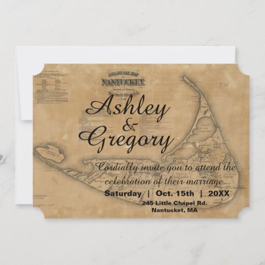 Rustige  Nantucket Map Wedding Uitnodiging (Achterkant)