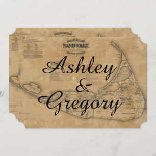 Rustige  Nantucket Map Wedding Uitnodiging