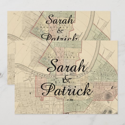 Rustige Nashville Map Wedding Uitnodiging (Voorkant / Achterkant)
