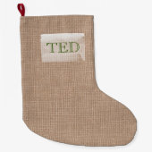 Rustige Natural Linen kerstnaam rood groen Grote Kerstsok (Voorkant)