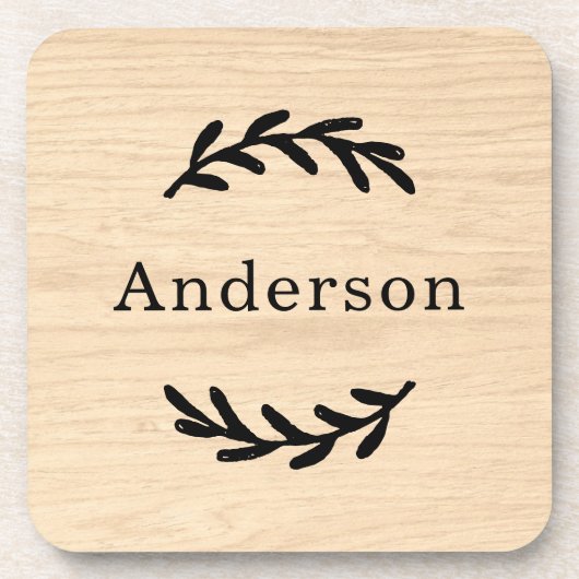 Rustige Natural Wood Laurel Achternaam Monogram Bier Onderzetter (Voorkant)