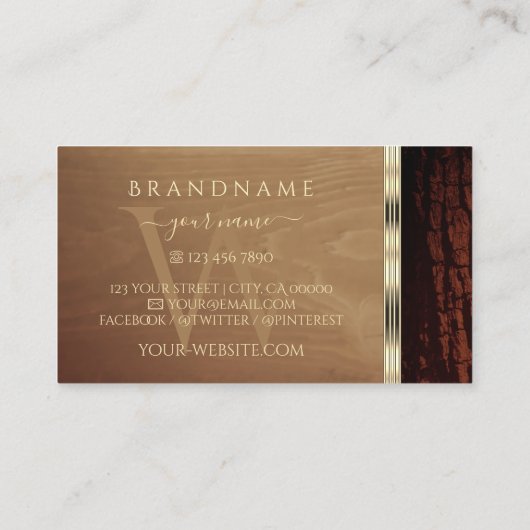 Rustige Natuur Boom Bark Grain Gold Border Monogra Visitekaartje (Achterkant)