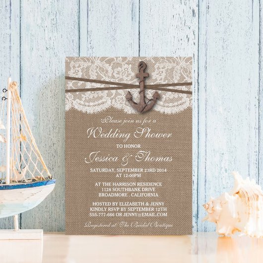 Rustige Nautical Anchor Beach Wedding Shower Kaart