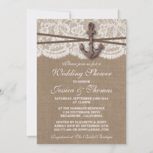Rustige Nautical Anchor Beach Wedding Shower Kaart (Voorkant)