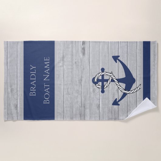 Rustige Nautical Anchor Personalized Navy Blue Strandlaken (Voorkant)