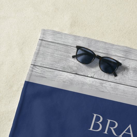 Rustige Nautical Anchor Personalized Navy Blue Strandlaken (In situ)