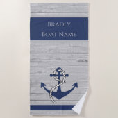Rustige Nautical Anchor Personalized Navy Blue Strandlaken (Voorkant)