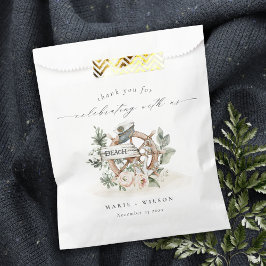 Rustige Nautical Anchor Wheel Leafy Floral Wedding Bedankzakje