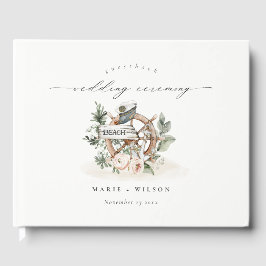 Rustige Nautical Anchor Wheel Leafy Floral Wedding Gastenboek