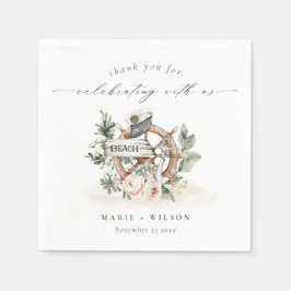 Rustige Nautical Anchor Wheel Leafy Floral Wedding Servet