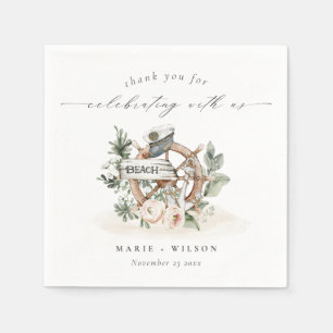 Rustige Nautical Anchor Wheel Leafy Floral Wedding Servet