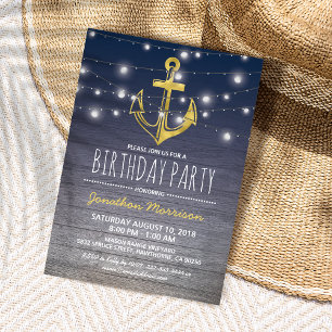 Rustige Nautical Blue Mannen Birthday Party Kaart
