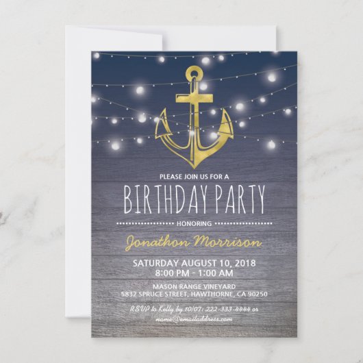 Rustige Nautical Blue Mannen Birthday Party Kaart (Voorkant)