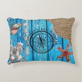 Rustige Nautical Blue Wood Burlap Starfish Accent Kussen